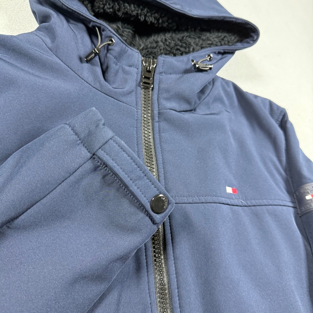 Tommy Hilfiger Mens Navy Blue Softshell Sherpa Lined Hooded Jacket Size Medium